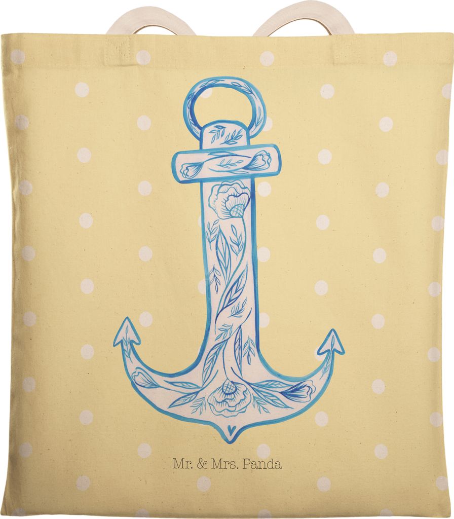 Mr. & Mrs. Panda Tote Bag Anker Blau - Gelb Pastell - Geschenk, Beutel, Tiermotive, Tragetasche, Stoffbeutel, Stofftragetasche, Tasche