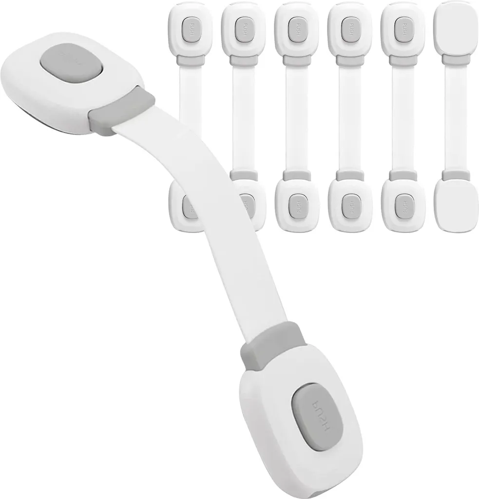 Bloque-Placard de Sécurité Bébé sans Perçage pour Tiroirs Gris - 6 PCS