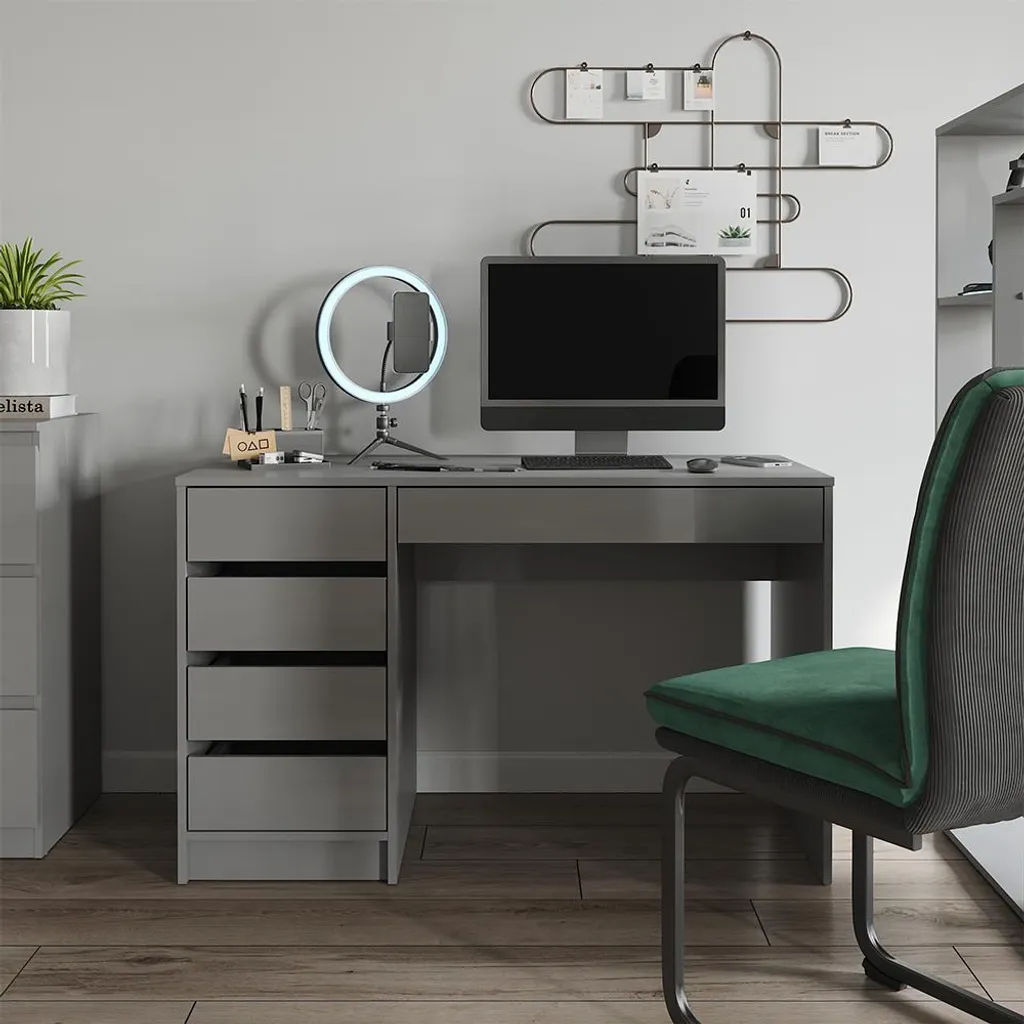 Bureau Informatique Vicco Sherry 120cm pour Télétravail et Études Gris