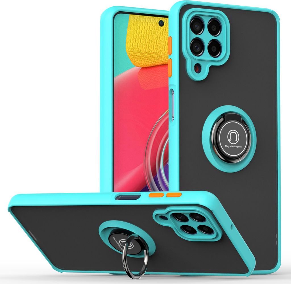 Samsung M53 Hülle, Ring Halter Ständer Matte Transluzent TPU Rahmen Stoßfest Schutzhülle für Samsung Galaxy M53 Hellblau