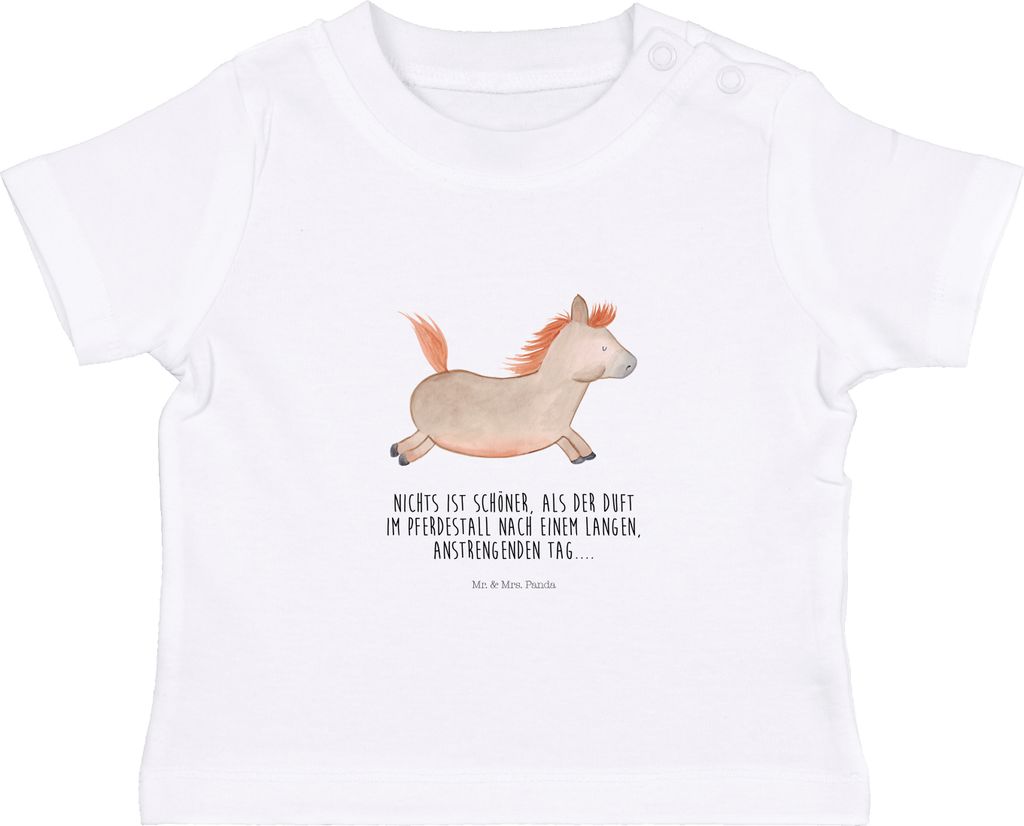 Mr. & Mrs. Panda Babyshirt Pferd Springen 0. - 6. Monat - Weiß - Geschenk, Bauernhof, Pferdestall, Kinder Oberteil, Shirt, Reiten, Pferde, Stall, ...