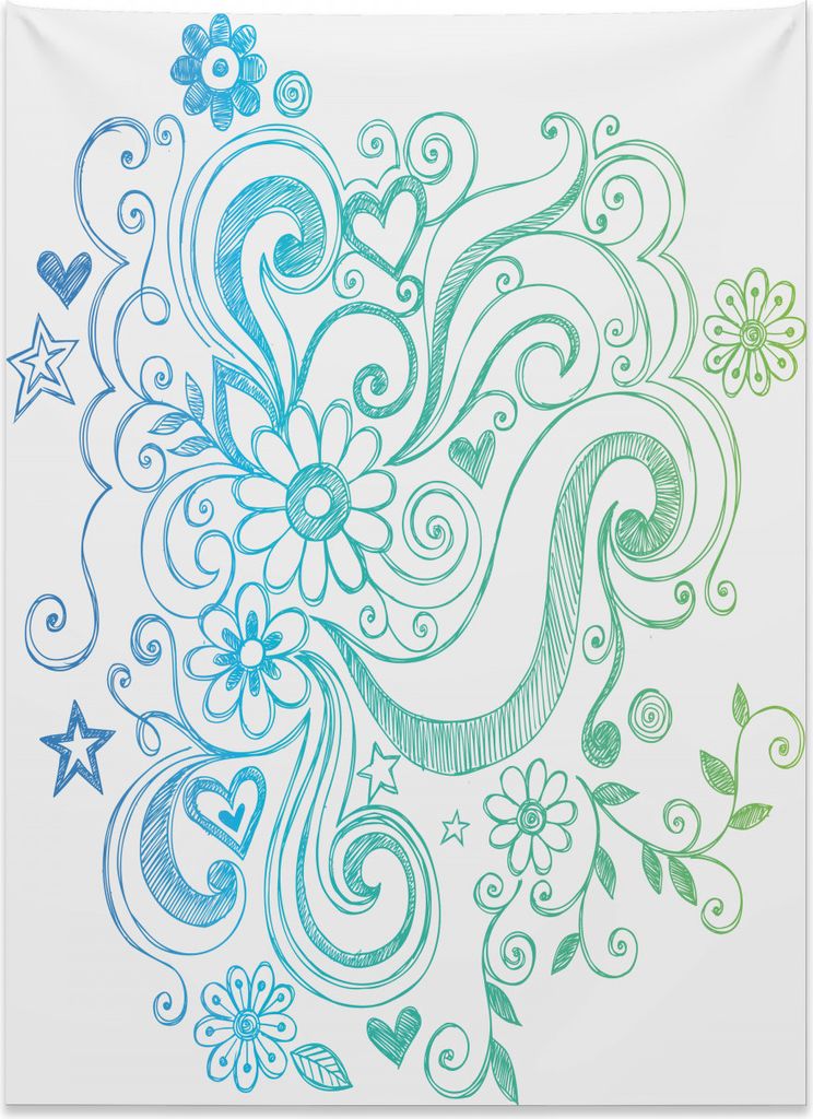 Abakuhaus Blumen Wandteppich, Ombre skizzenhaften Blumen aus Weiches Mikrofaser Stoff Kein Verblassen Klare Farben Waschbar, 110 x 150 cm, Türkis ...