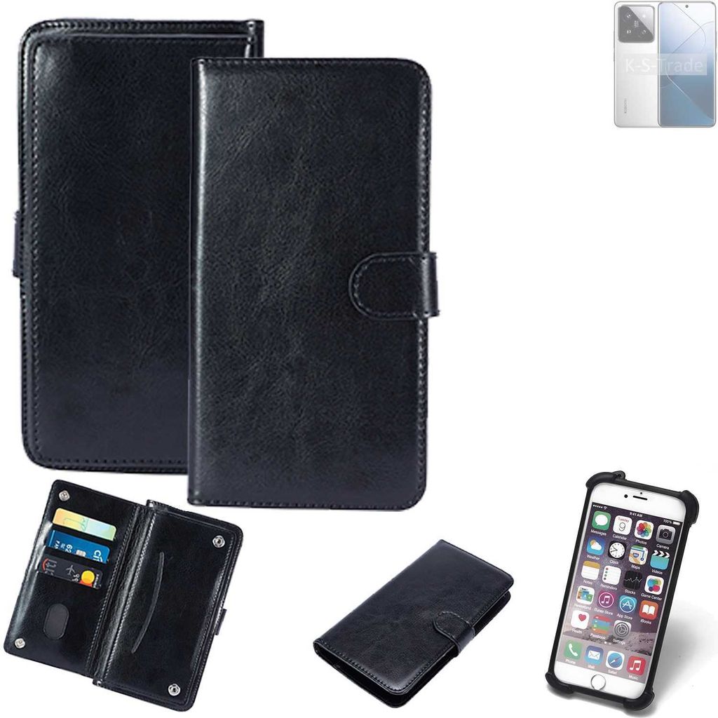 K-S-Trade 360° Hülle kompatibel mit Xiaomi 14 schwarz Kunstleder Case BookCase WalletCase Kunstlederederhülle Handyhülle, Rundumschutz Bumper (1x)