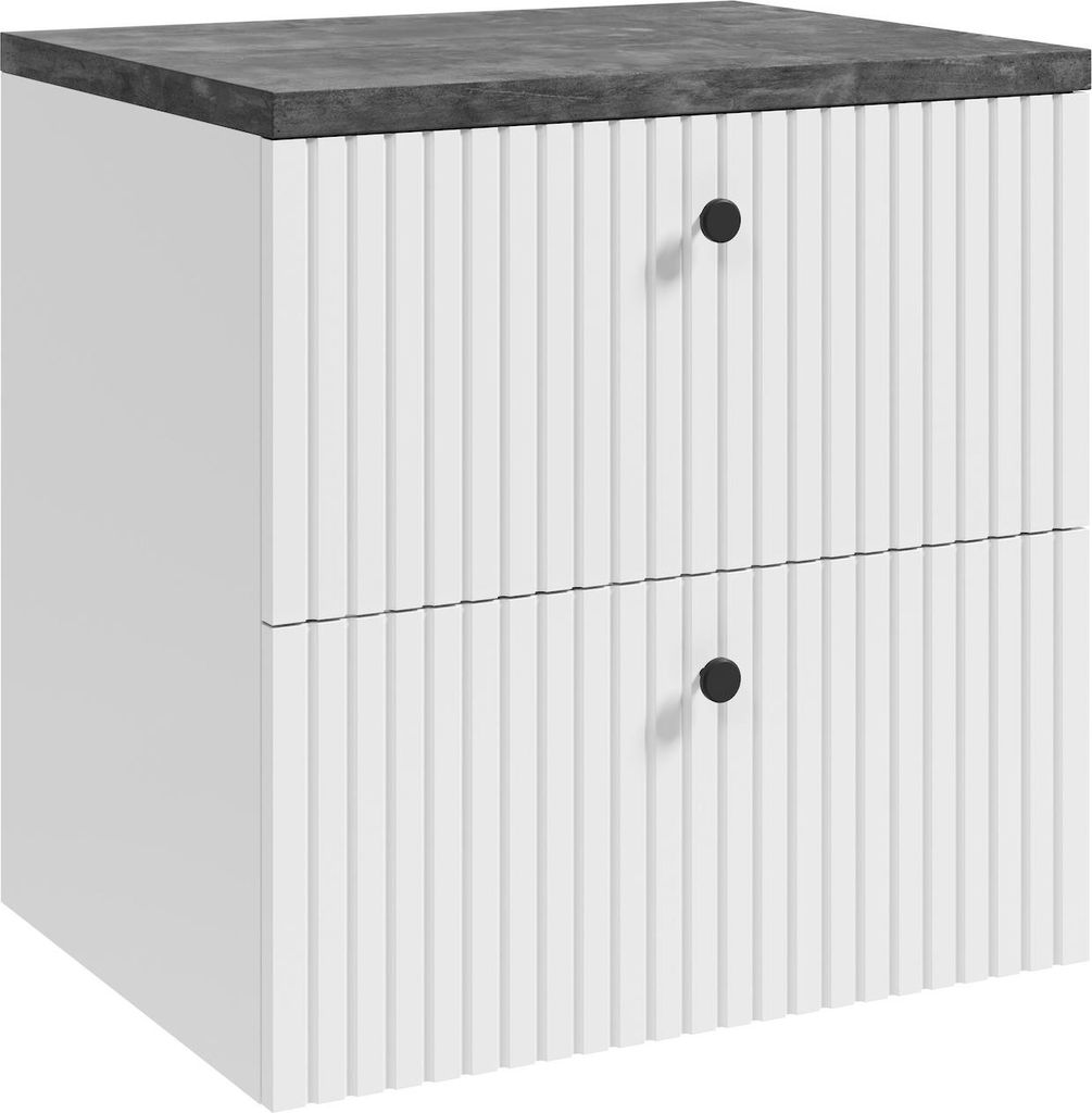 Waschbeckenunterschrank Saros 60 cm - Weiß - mit grauer Platte