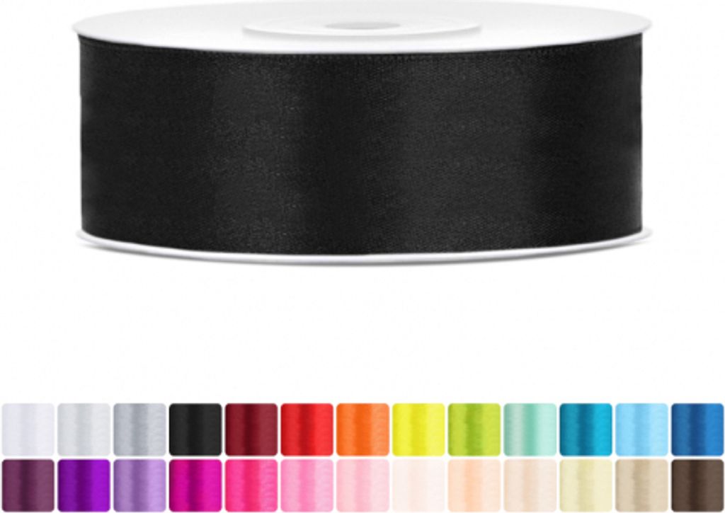 Satinband 25mm Schwarz - 25 Meter Rolle Geschenk- & Produktbild 