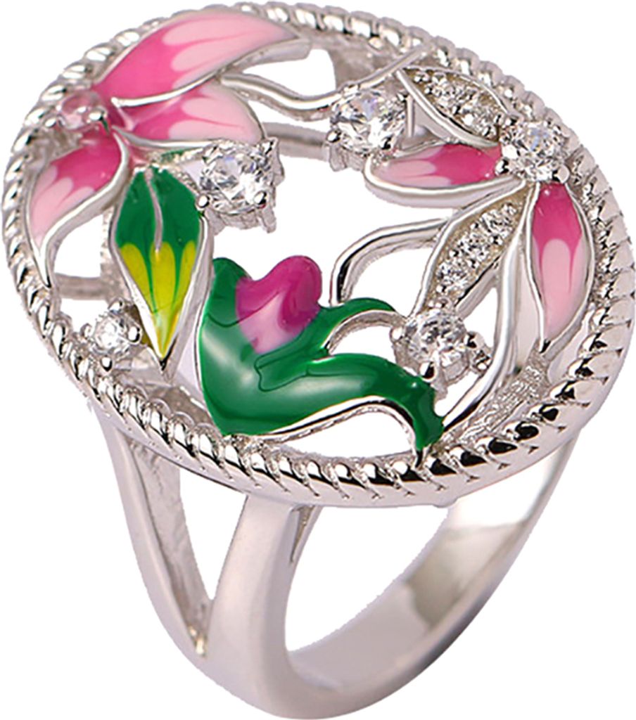 Dame Emaille Blume Strass Oval baumeln Ohrringe Halskette Ring Schmuck Geschenk-Rufen Sie US 7 an