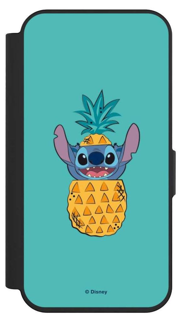 NIVOCASE Klapphülle für Apple iPhone 15 Pro Handyhülle aus Kunst Leder NIVOflip schwarz Ananas Disney Lilo & Stitch