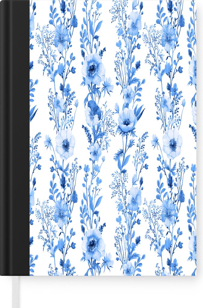 MuchoWow Notizbuch Tagebuch Haushaltsbuch Notebook A5 Blumen - Anemone - Blau - Muster - Notizblock - Notizheft - Notebook - Schreibblock - Papier