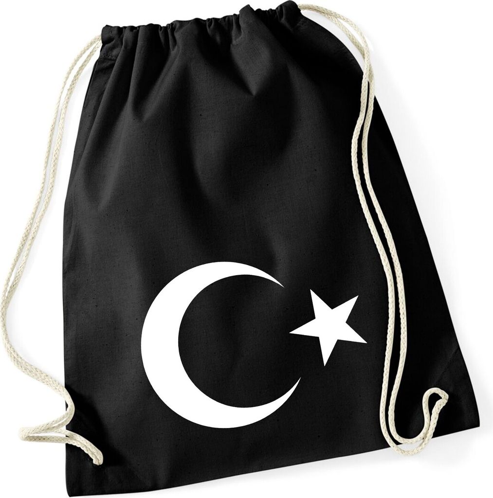 Huuraa Turnbeutel Türkei Halbmond und Stern 12 Liter Black Baumwolle Rucksack Geschenkidee