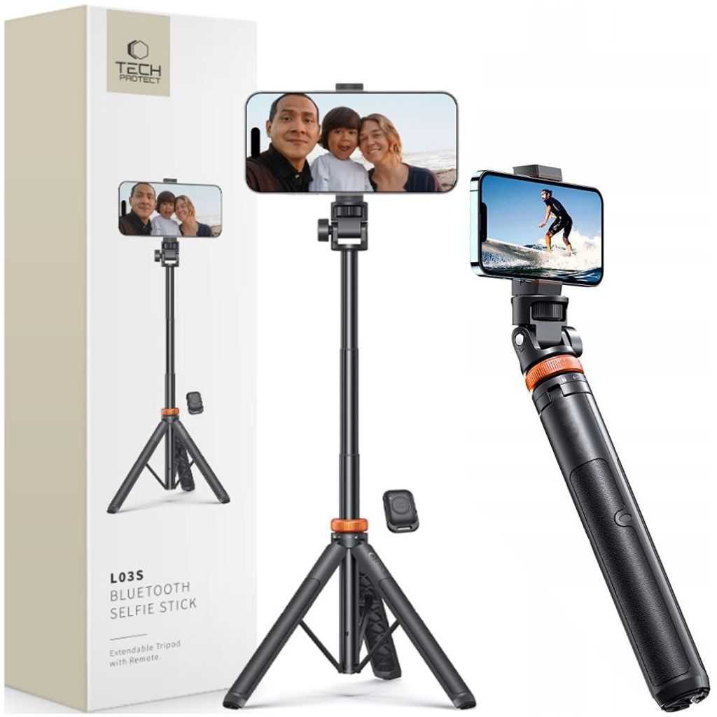 Tech-Protect L03S Bluetooth Selfie Stick Treppiede Nero Immagine del prodotto 