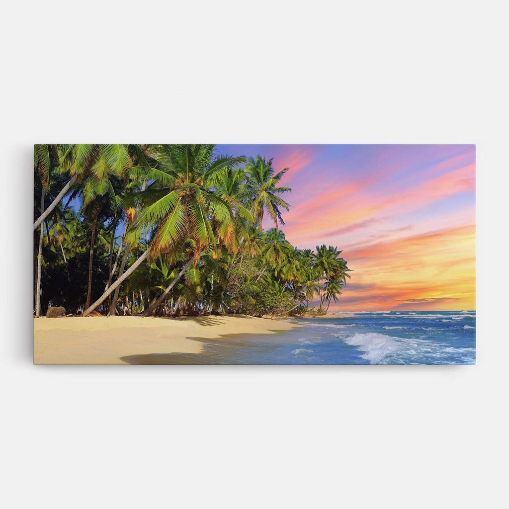 ARTHUB Leinwandbild 50x100 cm, Coconut Tree Sunset | Wohnzimmerdekoration, Hängende Bilder, Wanddekoration, Heimdekoration, Landschaften, Strände