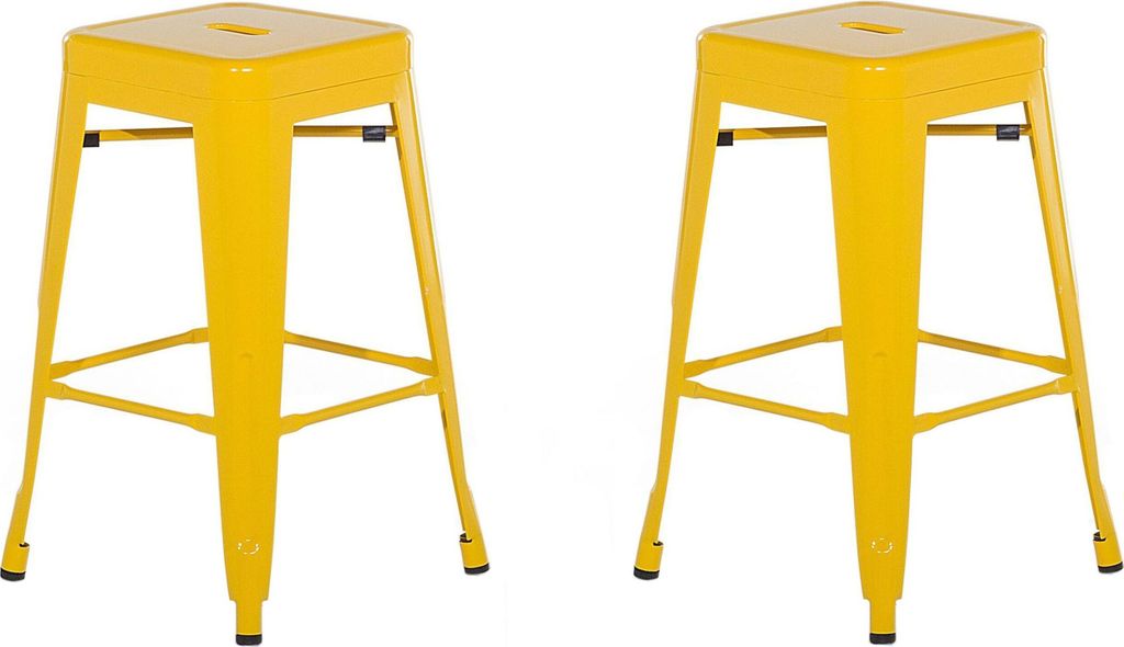 BELIANI Trendy Barhocker 2er Set Gelb Metall 60 cm Industriell