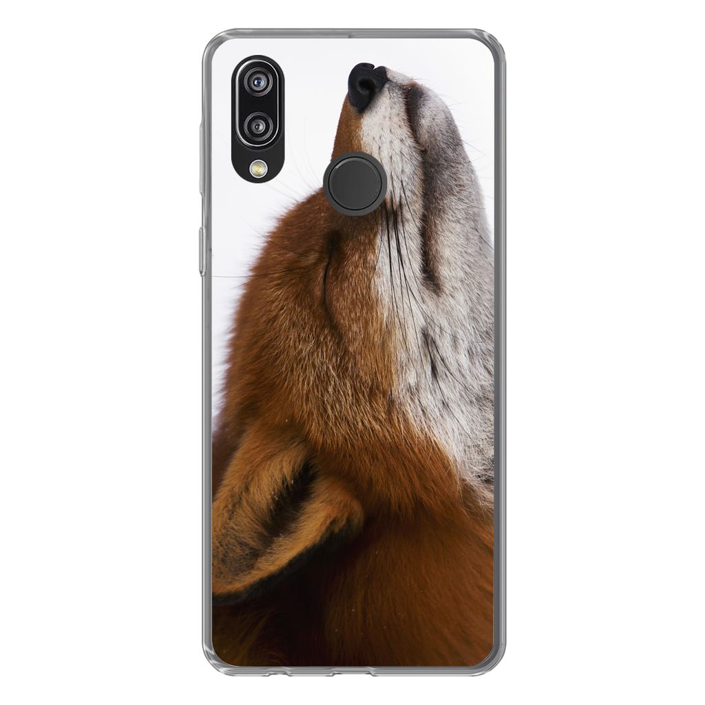 MuchoWow Handyhülle Schutzhülle Hülle für Huawei P20 Lite (2020) Fuchs - Nase - Weiß Silikon Softcase Handy Hülle - Kartenhalter