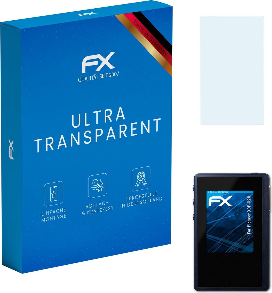 atFoliX FX-Clear 3x Schutzfolie kompatibel mit Pioneer XDP-02U Displayschutzfolie