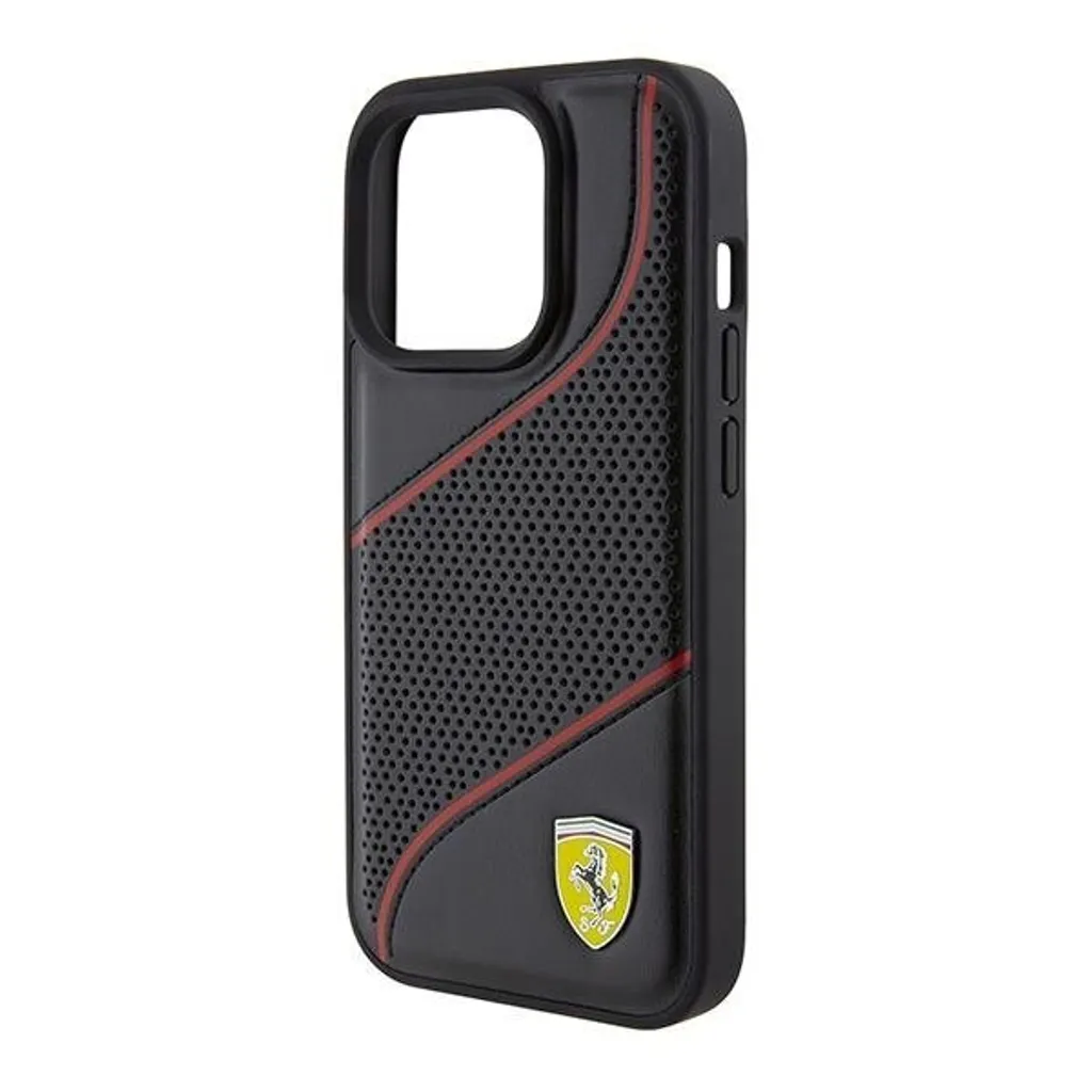 Custodia iPhone 15 Pro Ferrari Originale Nero Logo Metallo Onde - 6