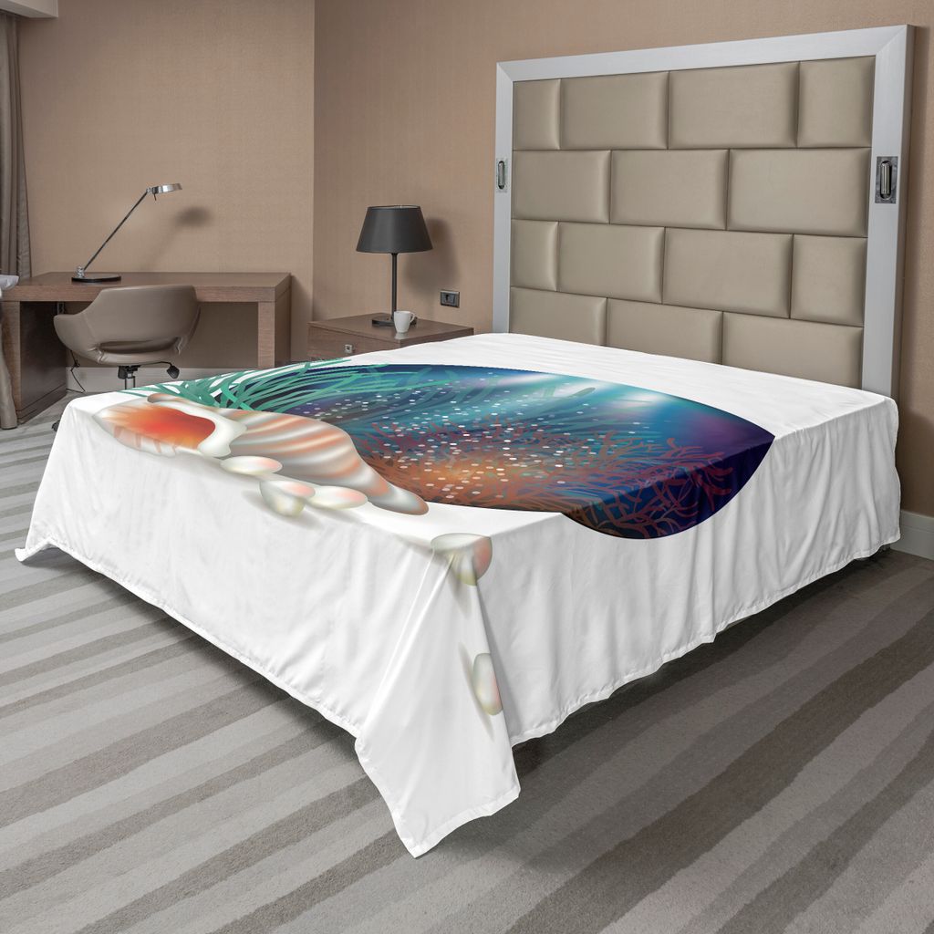 ABAKUHAUS Pearls Bettlaken, Unterwasserwelt Mit Geschältem Mollusken Korallen Perlen Kristallinem Form See Seethema, weiches bequemes oberes Bettl...