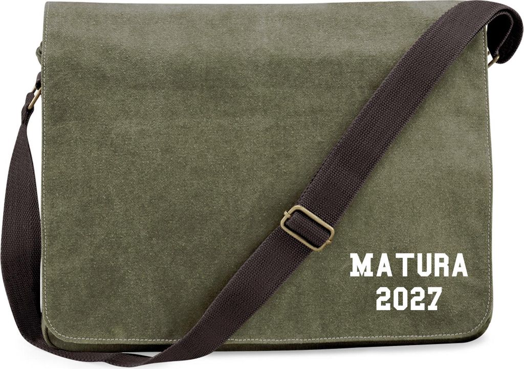 Huuraa Umhängetasche Matura 2027 Abschluss Österreich / Schweiz 14 Liter Military Green Canvas Laptoptasche Geschenkidee
