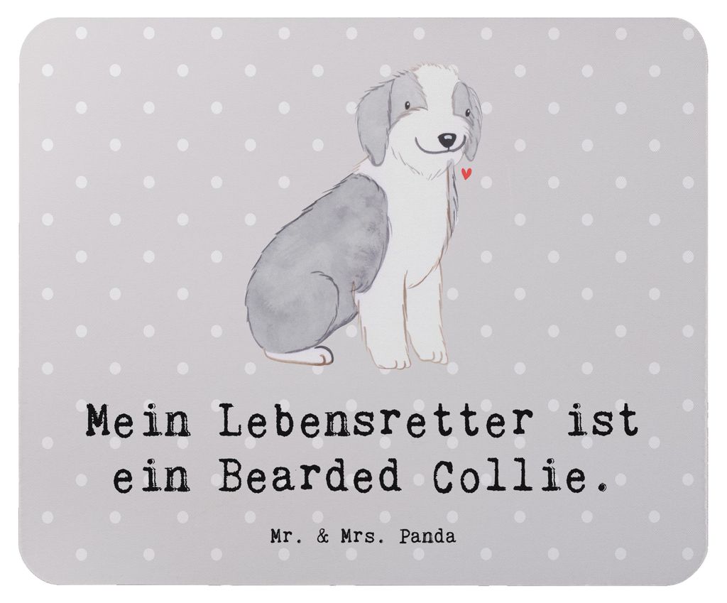 Mr. & Mrs. Panda Mauspad Bearded Collie Lebensretter - Grau Pastell - Geschenk, notebook, laptop mousepad, Mouse Pad, pc, Britischer Hütehund