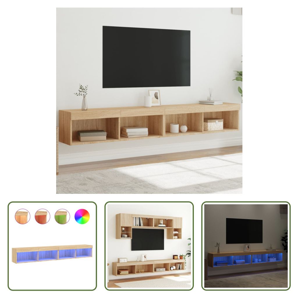 The Living Store TV-Schränke mit LED-Leuchten 2 Stk. Sonoma-Eiche 100x30x30 cm