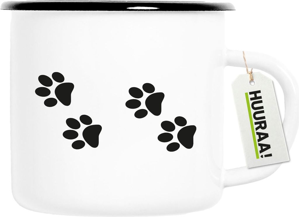 Huuraa Emaille Tasse Fußtapsen Tapsen 300ml Vintage Campingbecher Geschenkidee