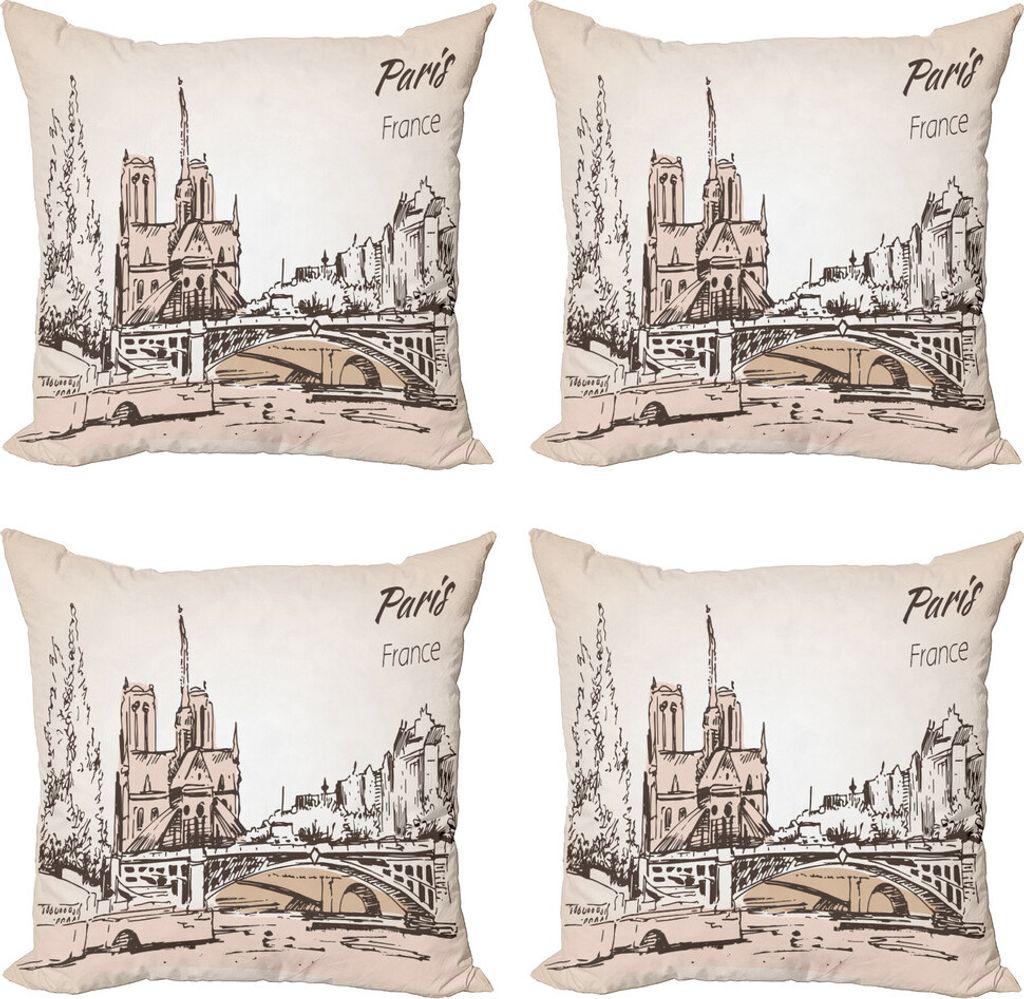 ABAKUHAUS Notre Dame de Paris Kissenbezug Set (4 Stück), Kunst Stadtbild, Moderner Doppelseitiger Digitaldruck, 40 cm x 40 cm, Off White Pale Eggs...