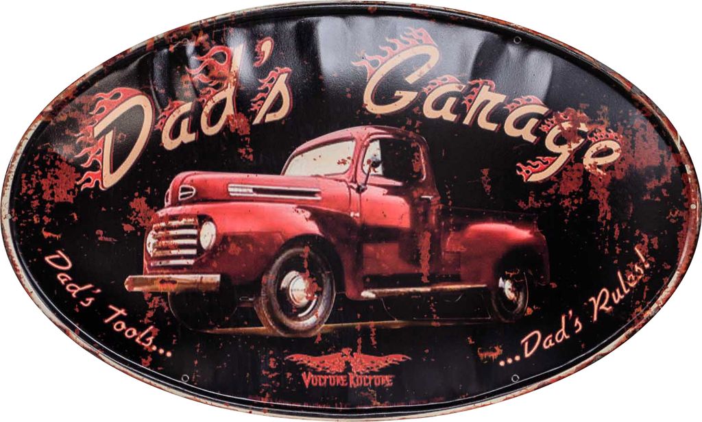 Blechschild Dad Garage Werkstatt Auto Schild 56cm Magnettafel Antik-Stil