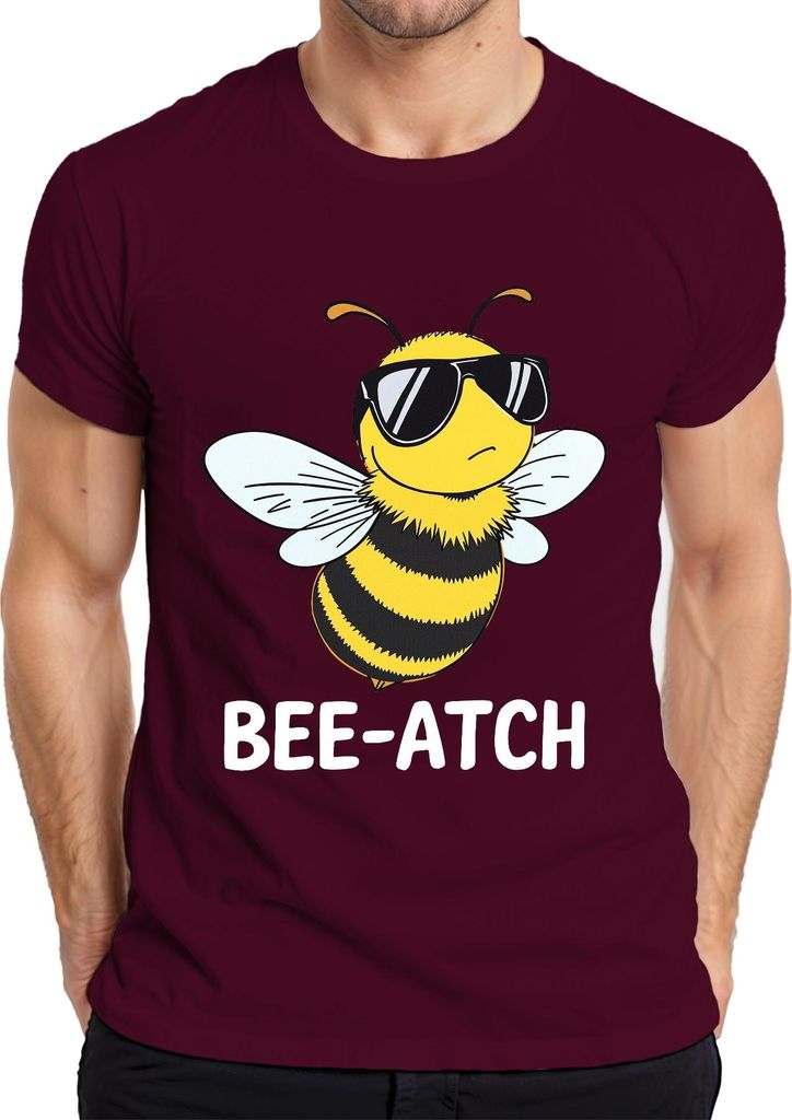 BEE-ATCH Lustige Biene Sonnenbrille Frech Honigbiene Geschenk Herren T-Shirt, Burgundy, 3XL