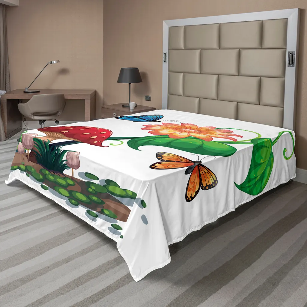 ABAKUHAUS Drap plat Champignon et Papillons 260x228 cm Multicolore