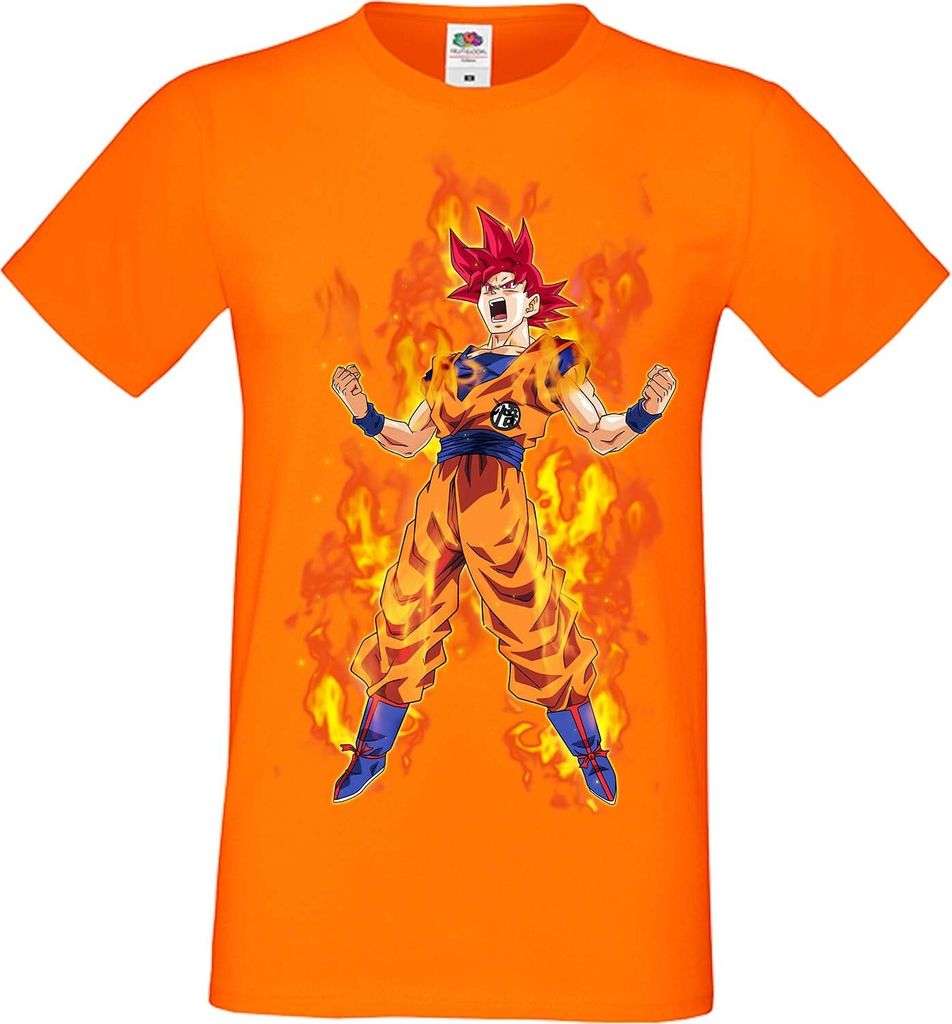 Herren T-Shirt Anime Manga Dragon Anime Manga Ball Z 06 God Red Saiyan, Man 3XL / Orange