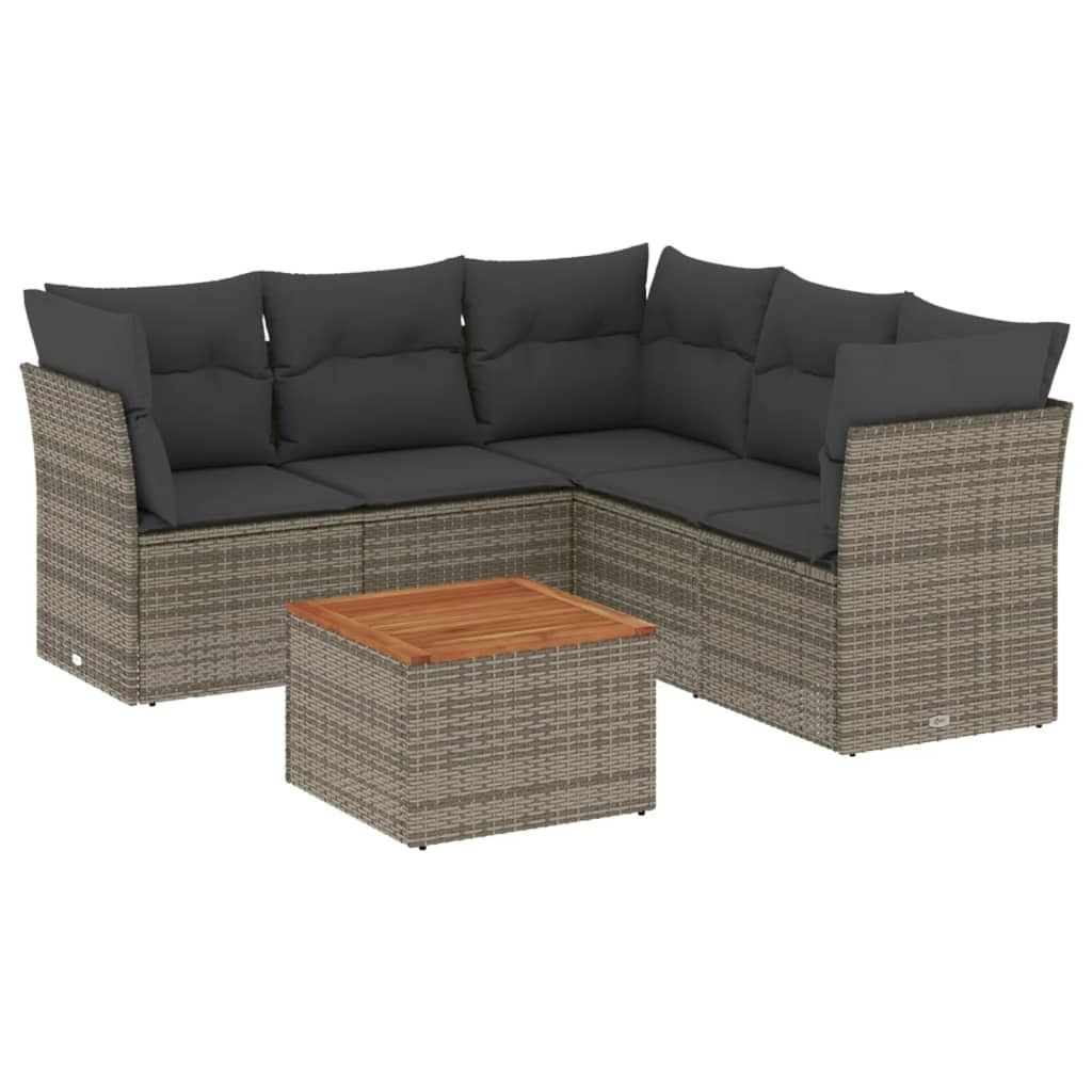 vidaXL 6-tlg. Garten-Sofagarnitur mit Kissen Grau Poly Rattan