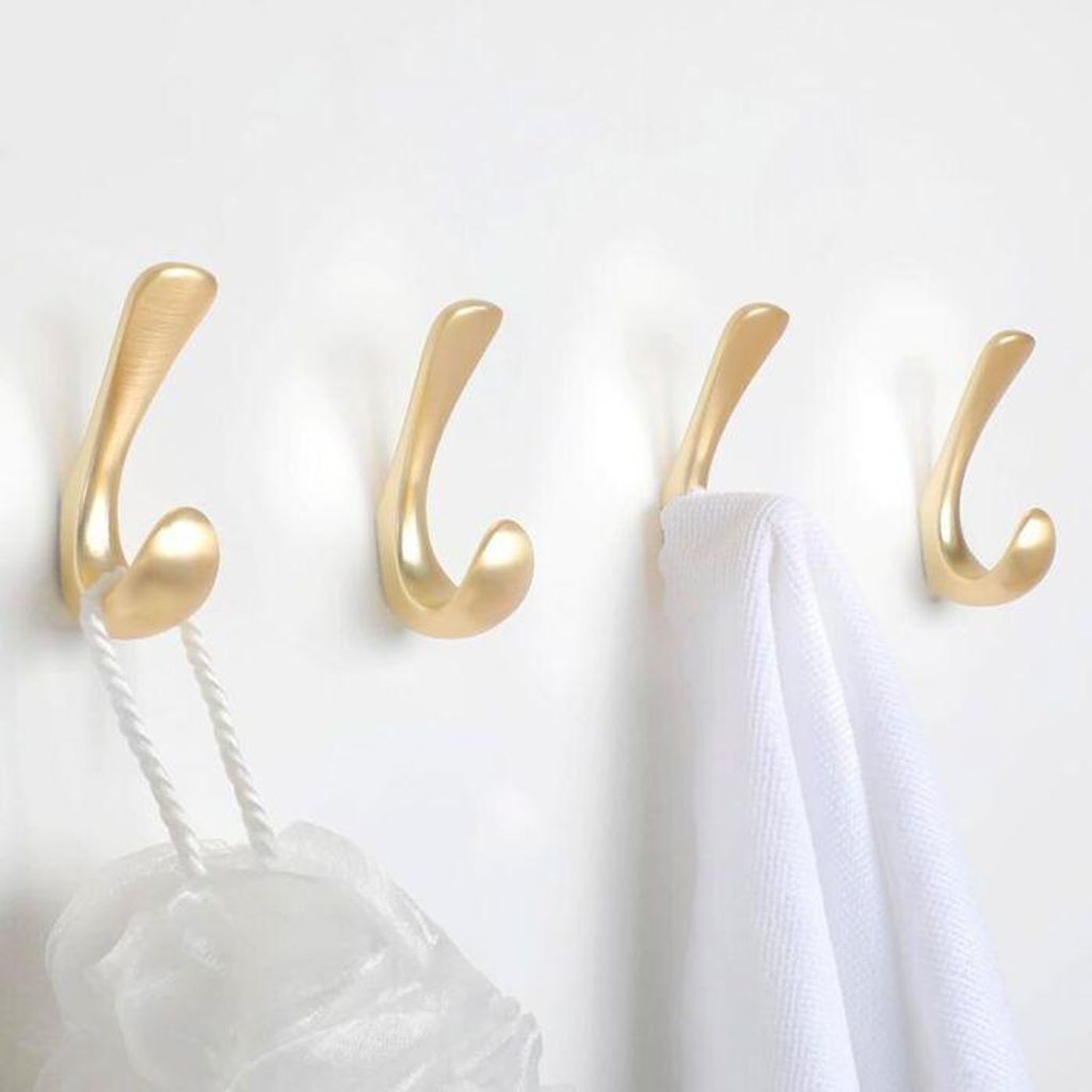 Badezimmer-Handtuchhaken, 4er-Pack, gebürstetes Gold, für Bademäntel und Handtücher (Etikett)