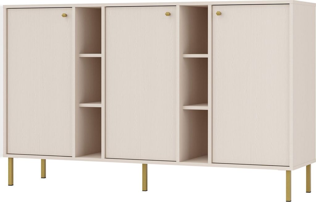 Selsey Oktio - Sideboard 3-türig mit Regalen, sandbeige, 159 cm