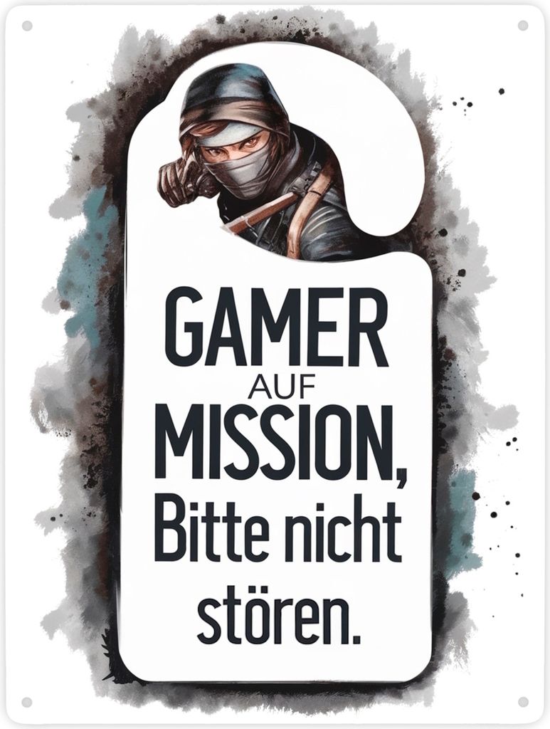 Bitte nicht stören, Gamer auf Mission Metallschild XXL in 28x38 cm