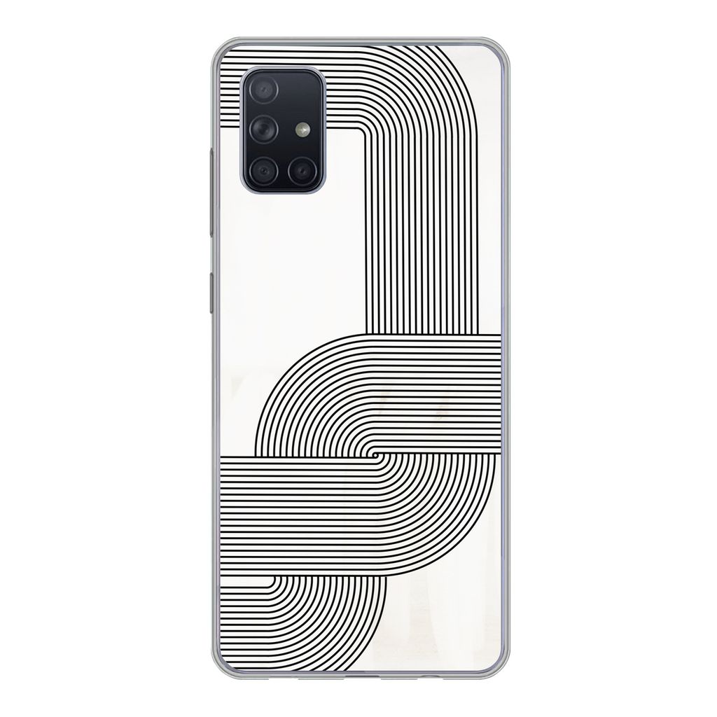 MuchoWow Handyhülle Schutzhülle Hülle für Samsung Galaxy A71 Kunst - Schwarz - Weiß - Linie Silikon Softcase Handy Hülle - Kartenbesitzer