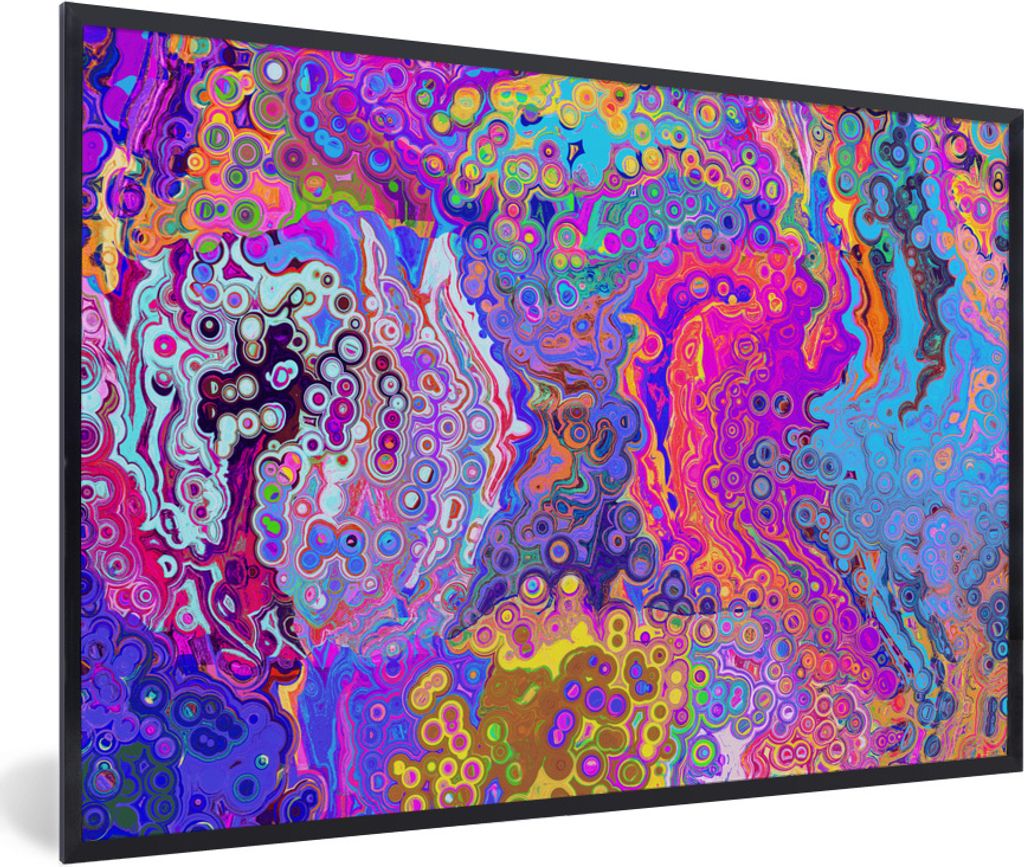 MuchoWow Gerahmtes Poster Kunst - Formen - Farbe - Psychedelisch 60x40 cm - Poster mit Schwarzem Bilderrahmen Wandposter Rahmen Foto Bilder - Pri...