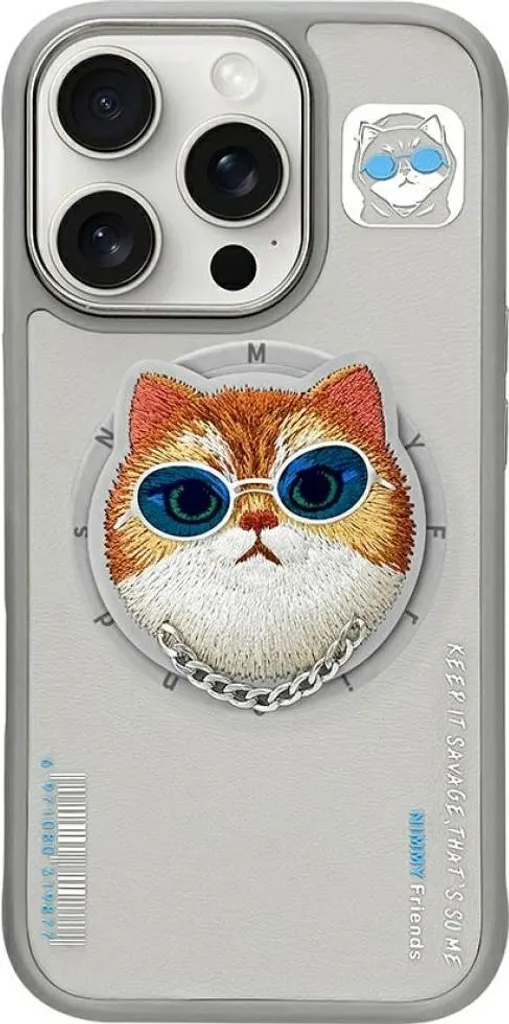 Cover iPhone 16 Pro Nimmy Cool Cat MagSafe Grigio | Street Style 3D