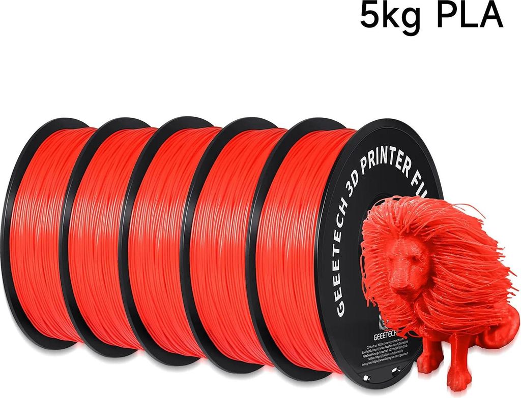 PLA 3D-Drucker-Filament - 1,75 mm - Maßtoleranz ±0,03 mm - Länge 343 m - Rot