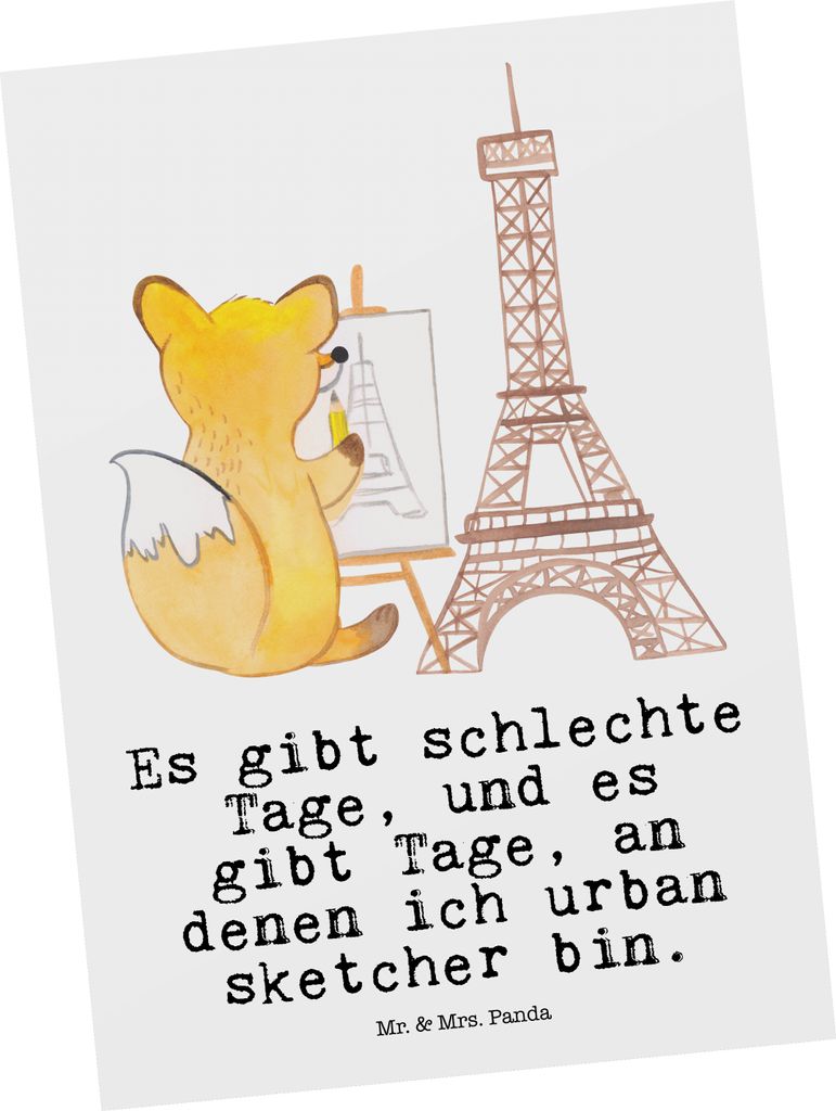 Mr. & Mrs. Panda Postkarte Fuchs Urban sketching - Weiß - Geschenk, Ansichtskarte, Zeichenschule, bildkarte, Künstler, einzelkarte, Zeichnen, Pos...