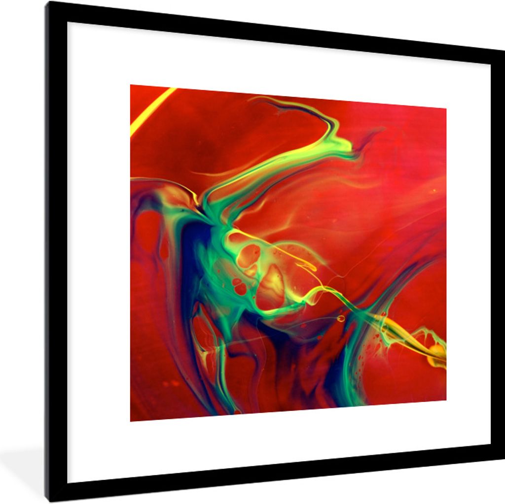 MuchoWow Gerahmtes Poster Kunst - Tinte - Farben - Psychedelisch 40x40 cm - Poster mit Schwarzem Bilderrahmen Wandposter Rahmen Foto Bilder - Pos...