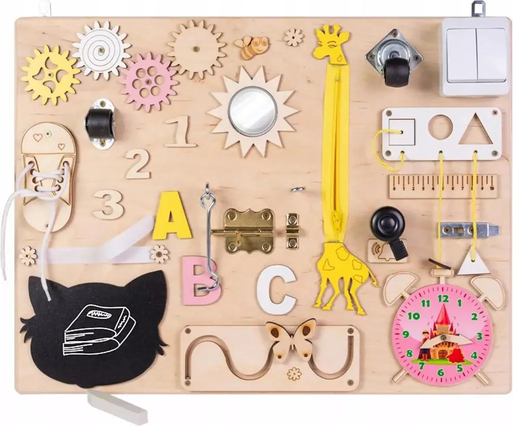 Busy Board Girafe en bois : Jouet d'éveil sensoriel pour tout-petit