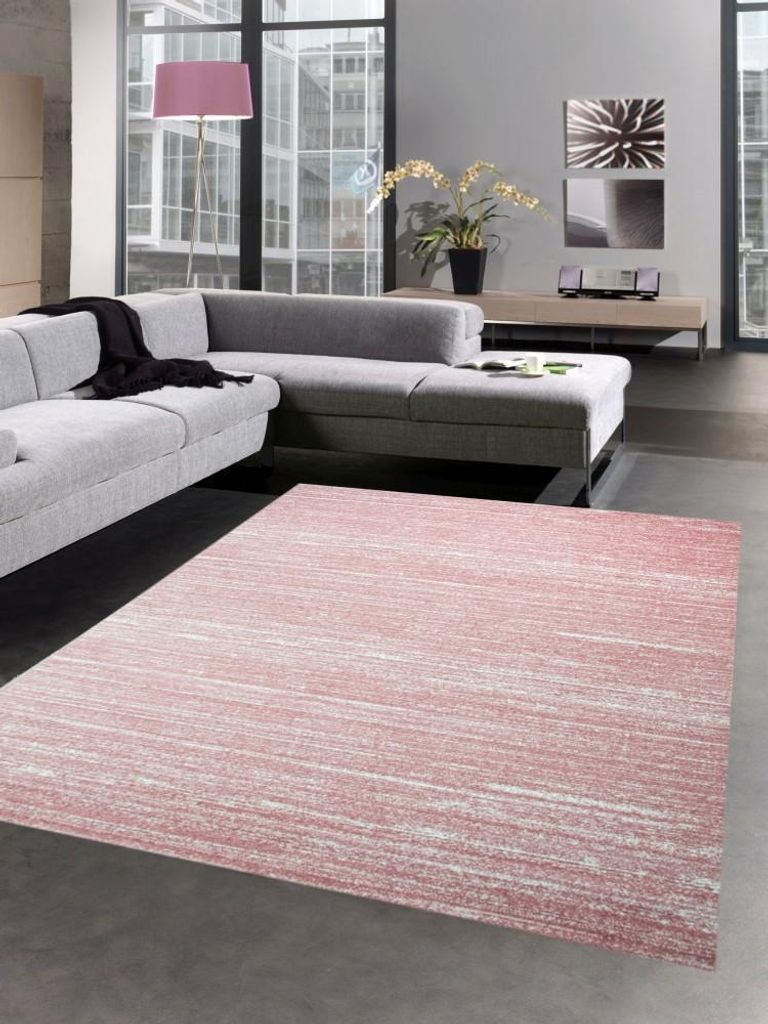 Moderner Teppich Wohnzimmerteppich Kurzflor uni rosa meliert Größe - 80 x 300 cm