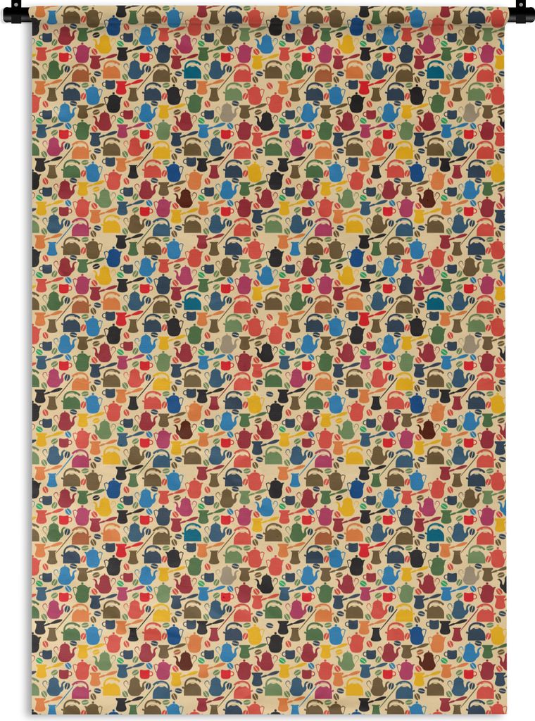 MuchoWow Wandteppich Wandbehang Muster - Kaffee - Teekanne - Retro 120x180 cm Tapisserie Dekoration Wandtuch - Schlafzimmer - Dekorationen für d...