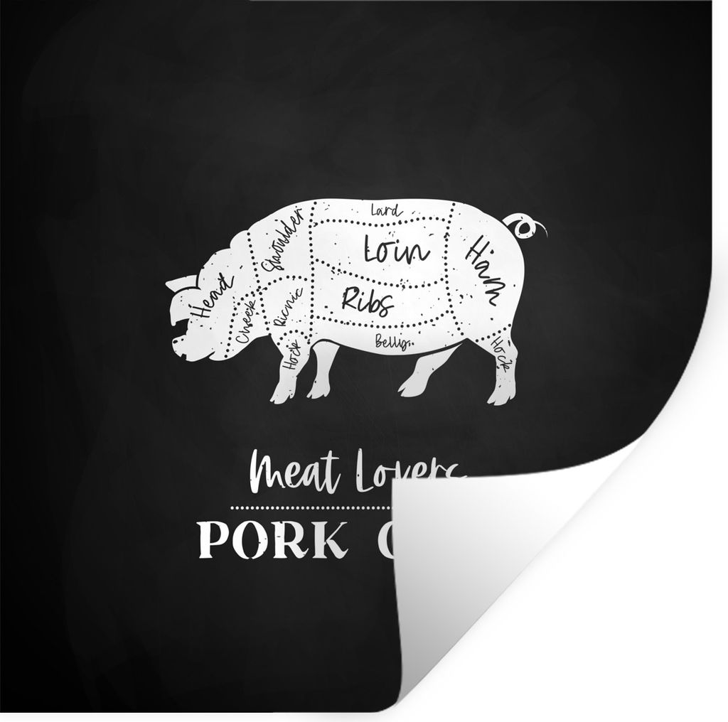 MuchoWow Wandtattoo Wandsticker Wandaufkleber Küche - Schwein - Fleisch 50x50 cm Selbstklebend und Repositionierbar - Selbstklebend - Fototapeten