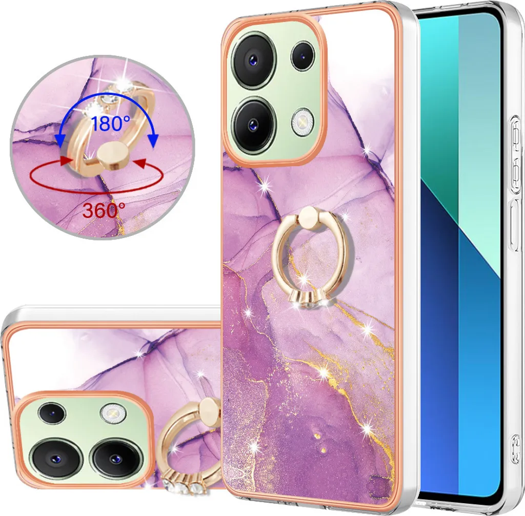 Custodia Luxury Marmo Viola Xiaomi Redmi Note 13 4G con Ring Stand