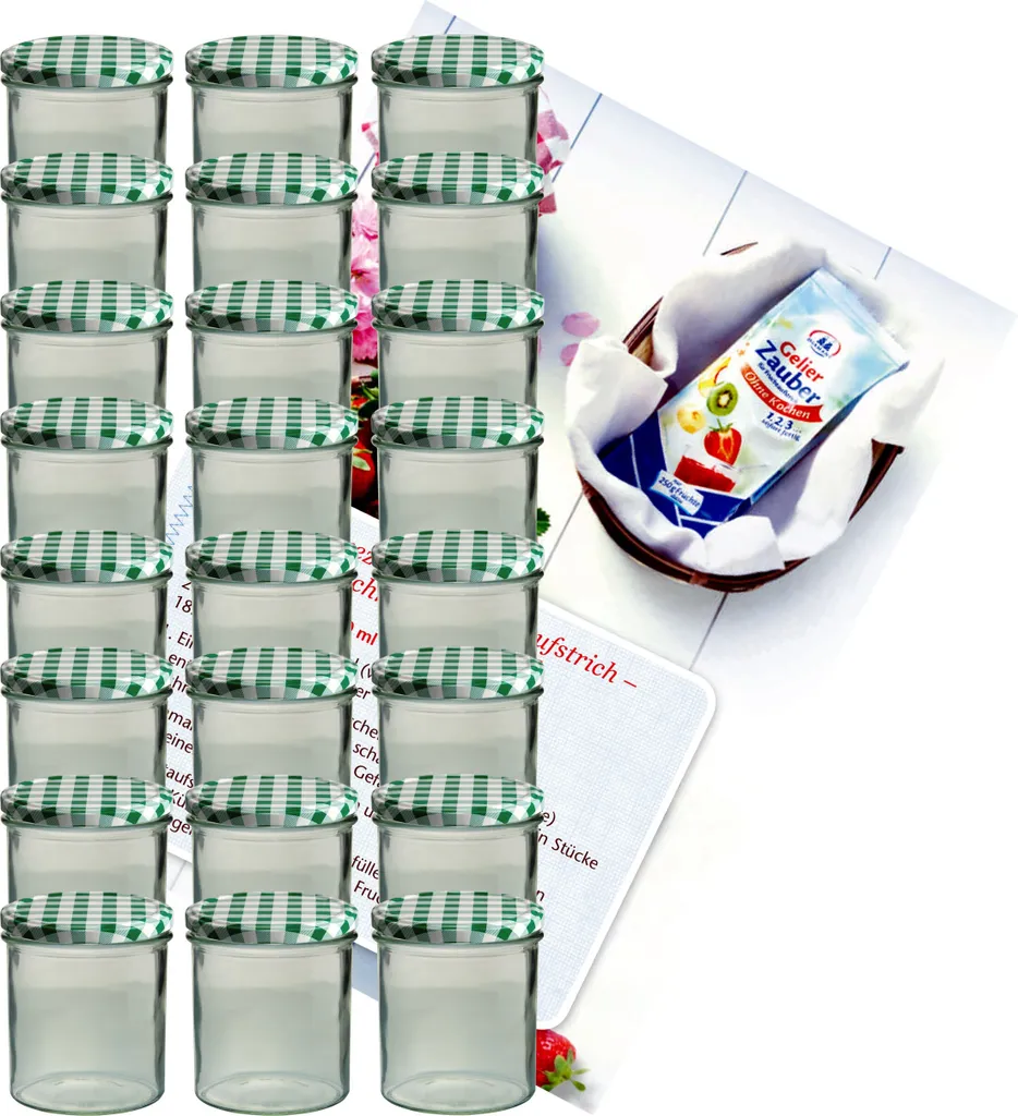 Set 24 Barattoli Vetro 350ml Coperchio Verde Scacchiera per Conserve