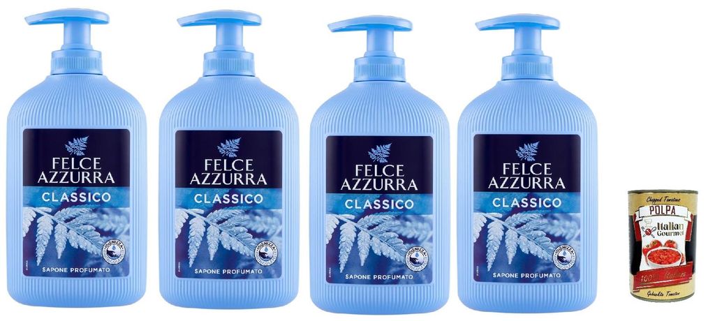 Felce Azzurra Seife Sapone Liquido Classico - Flüssigseife mit Unverwechselbarer Duft - Ideal für Hände und Gesicht 4x 300ml + Italian Gourmet p...