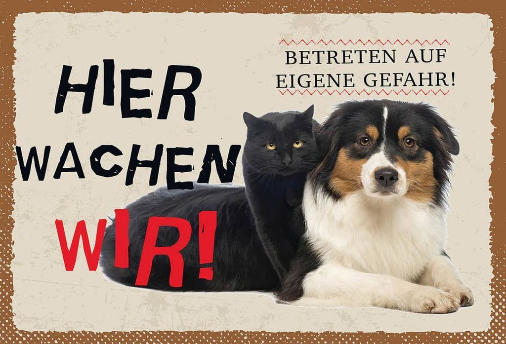 vianmo Holzschild 12x18 cm Hund Katze hier wachen wir