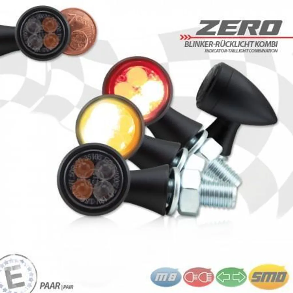 Clignotants SMD/RL Zero Alu noir haute intensité pour moto custom