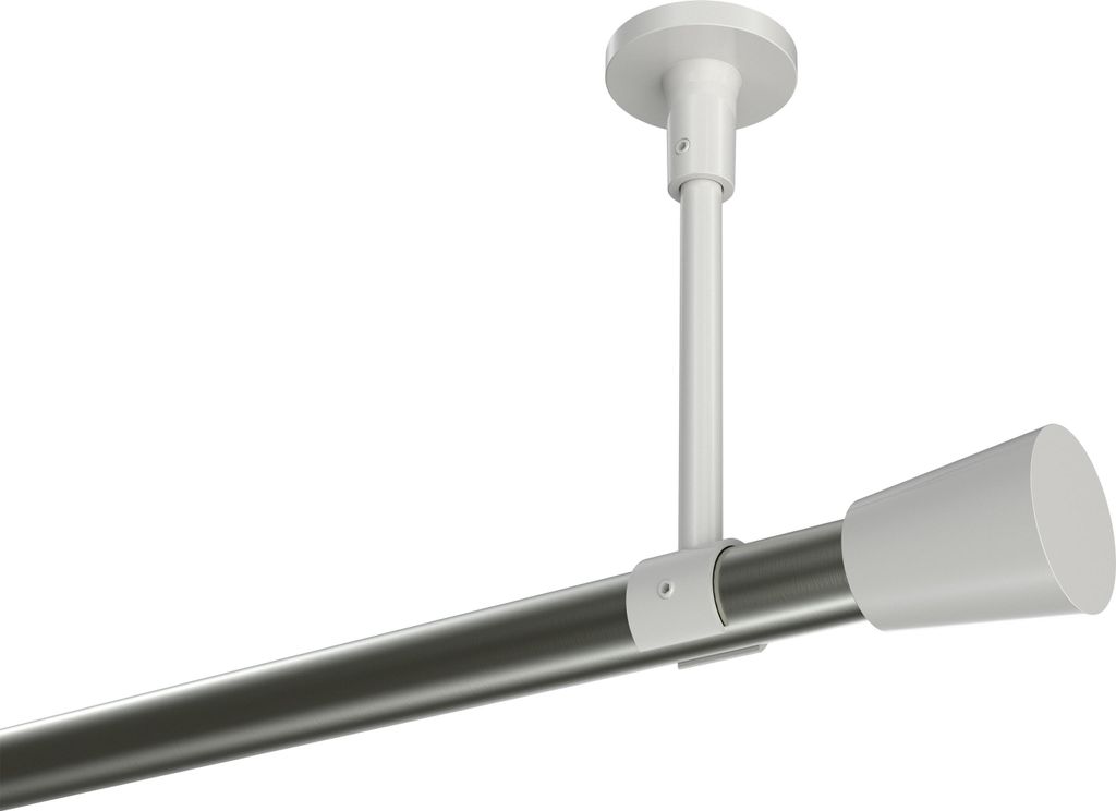 Interdeco Gardinenstange / Vorhangstange Edelstahl-Optik / Weiß, Typ Sonette Sitra (Konus) ohne Ringe, Deckenmontage, 20 mm Ø 1-läufig, 320 cm