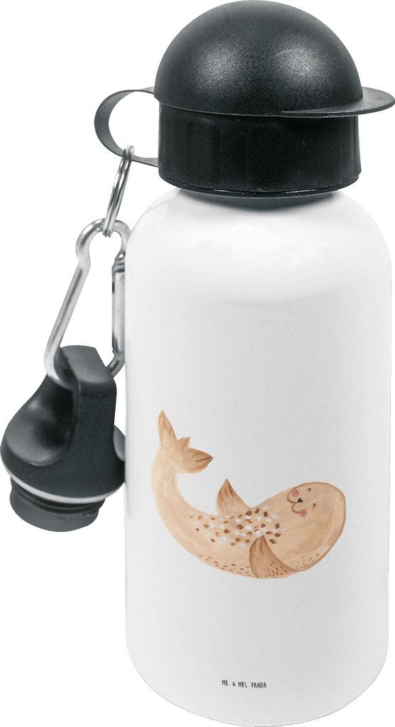 Mr. & Mrs. Panda Wasserflasche Robbe Liegen - Weiß - Geschenk, Strand, Seehund, Kindertrinkflasche, Trinkflasche Kita, Kinderflasche, Nordsee, Ost...